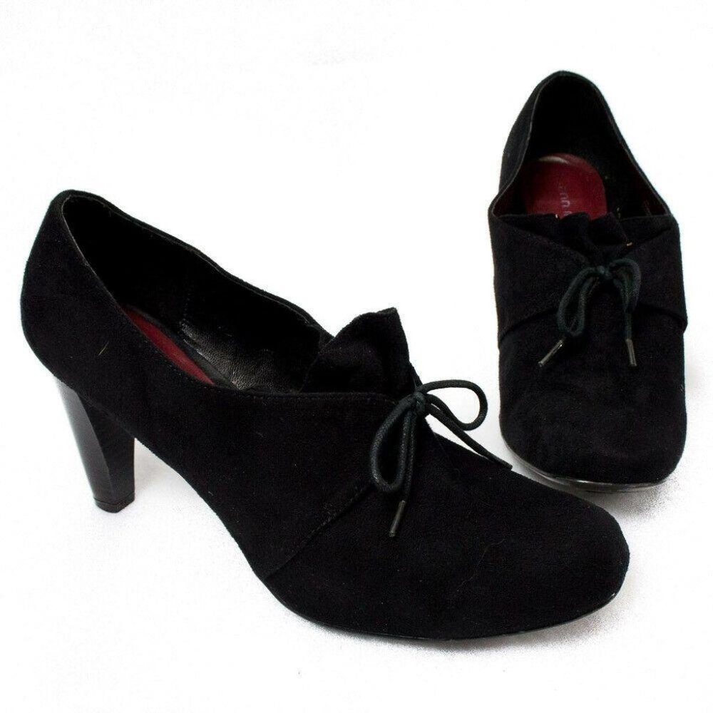 Ann Marino Sz10 Heels Black Bow Tie Herringbone